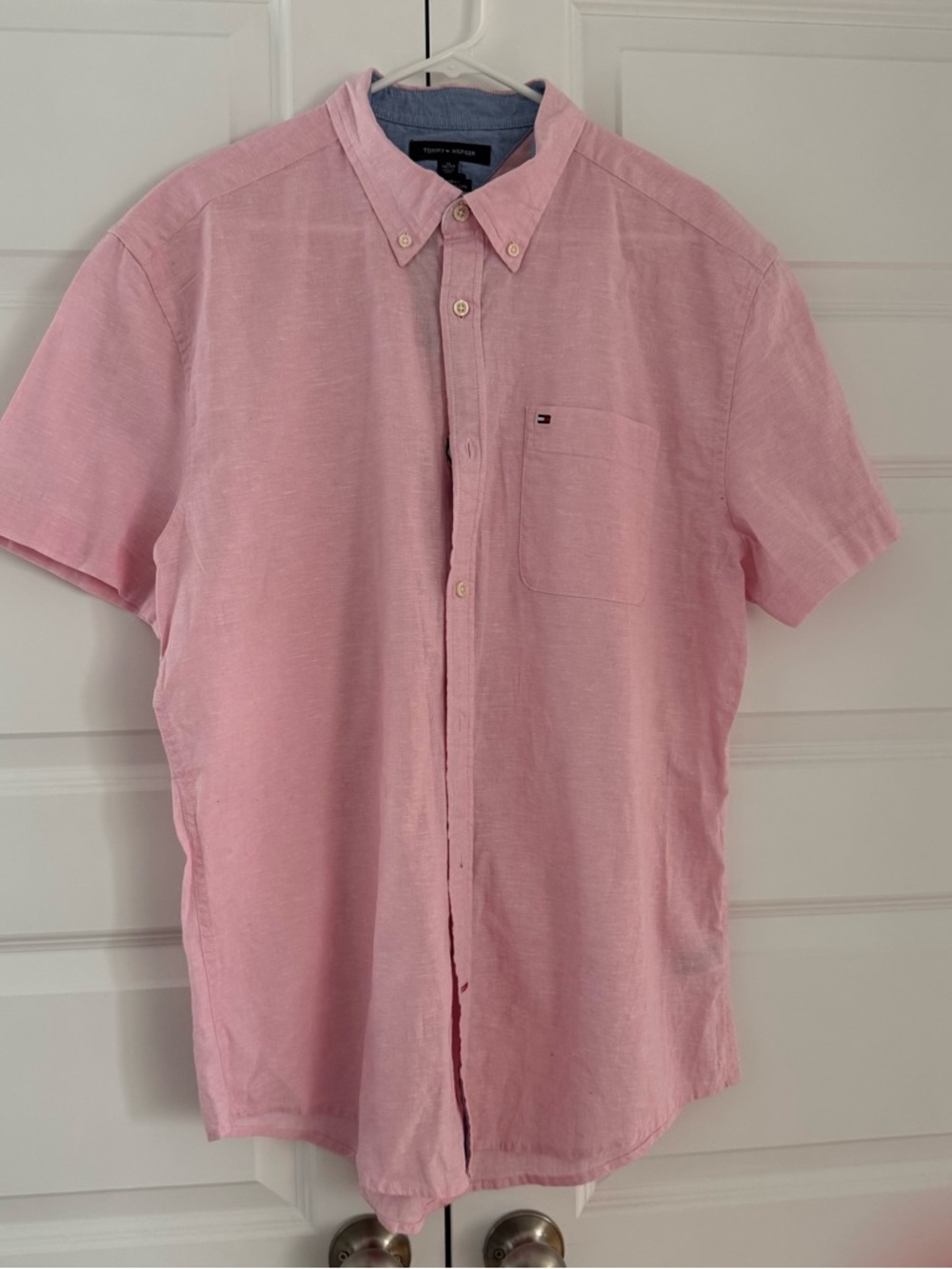 Tommy Hilfiger Men’s Light Pink Linen Short-Sleeve Button-Down Shirt XL New